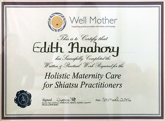 Certificat Well Mother - Edith ANAHORY - Shiatsu Toulouse